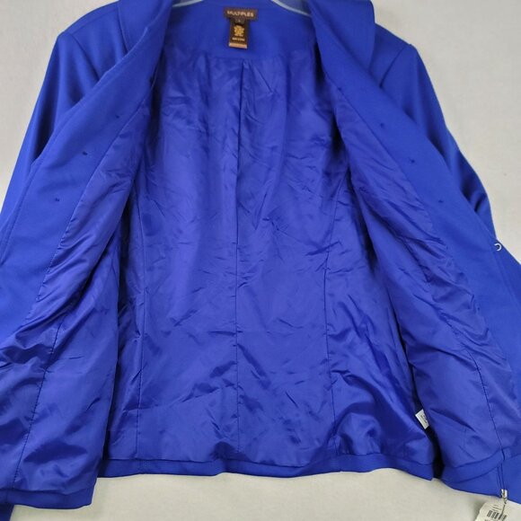 Multiples Ruffle-Front Button Blazer Size L Marine Blue Stylish Layering New - Picture 9 of 14